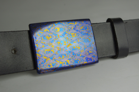 Titan Damast Grtelschnalle rechteckig rostfrei