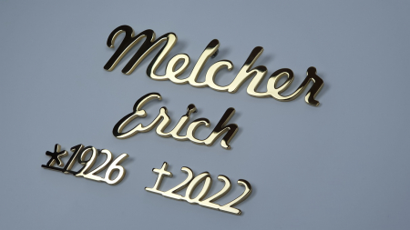 Edelstahl Grabschrift Hochglanz Poliert und vergoldet