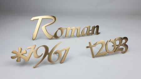 Grabschrift gro Edelstahl mit Echtgold vergoldet